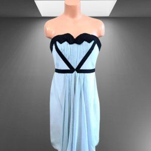 Marchesa Notte Cocktail Mini Dress Light Blue Silk Strapless Sweetheart Neckline